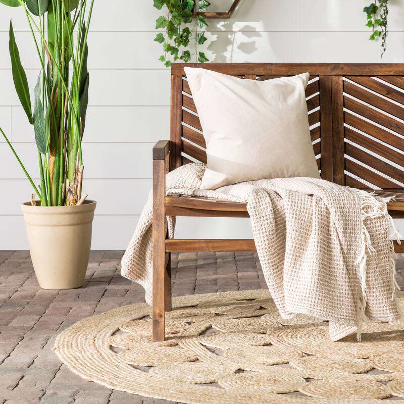 Walker Edison Acacia Wood Outdoor Chevron Love Seat