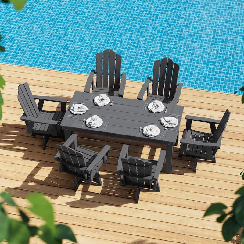 360 Degree Swivel Patio Dining Chair All Weather HDPE Slatted Seat - N/A