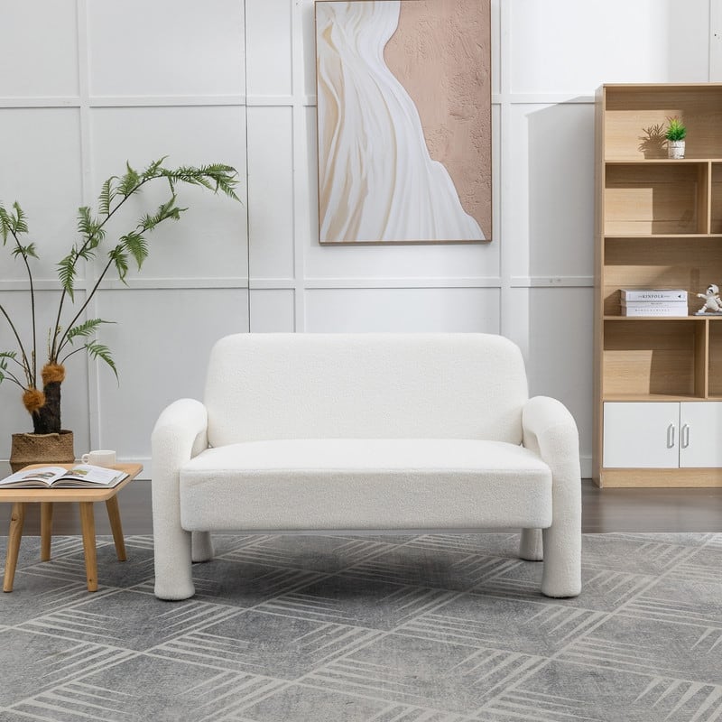 SEYNAR Mid-Century Modern Boucle 51'' Solid Wood Curved Sofa - White