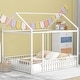 preview thumbnail 1 of 6, White Full Size Metal House Bed Frame with Fence and Roof for Kids and Teens Full - White