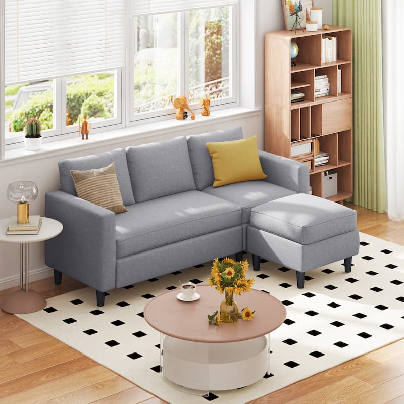 Futzca 74" Convertible Sectional Sofa Couch, Small L-Shaped Sofa - Light Grey