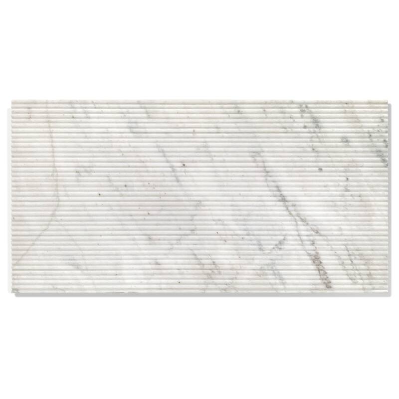 Roomfitters Natural Marble Wall Tile, OL Textured 3D Fluted Stone, Genuine Marble, 4-Piece Box, White