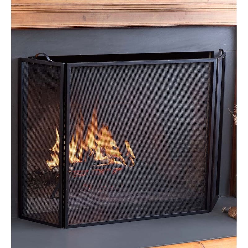 Classic Tri-Fold Flat-Guard Fire Screen - Black - One Size