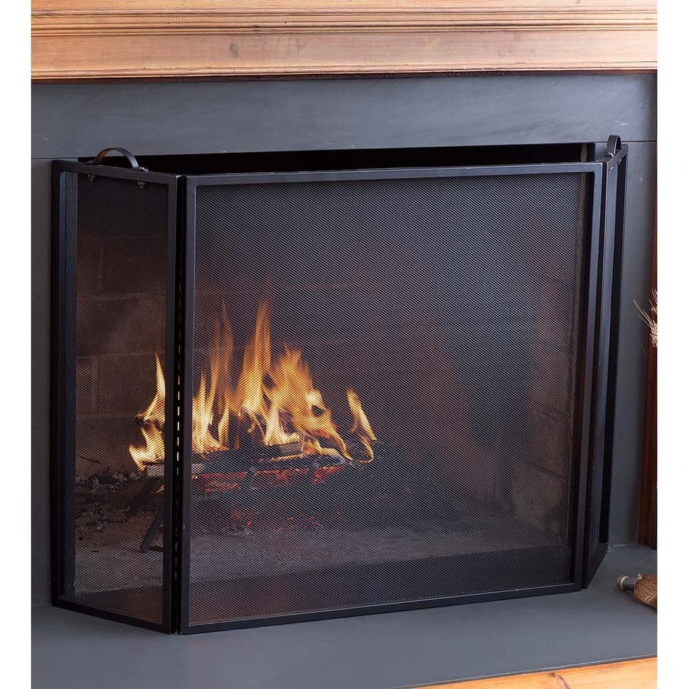 Classic Tri-Fold Flat-Guard Fire Screen - Black - One Size