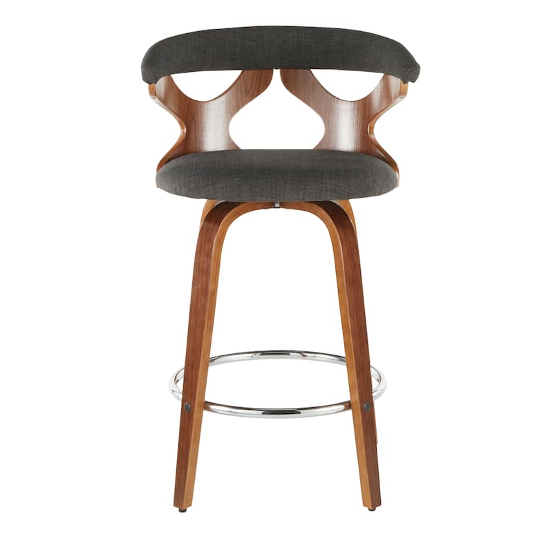 Carson Carrington Viby Fixed-Height Counter Stool with Bent Wood Legs & Round Footrest (Set of 2) - Charcoal Fabric/Walnut