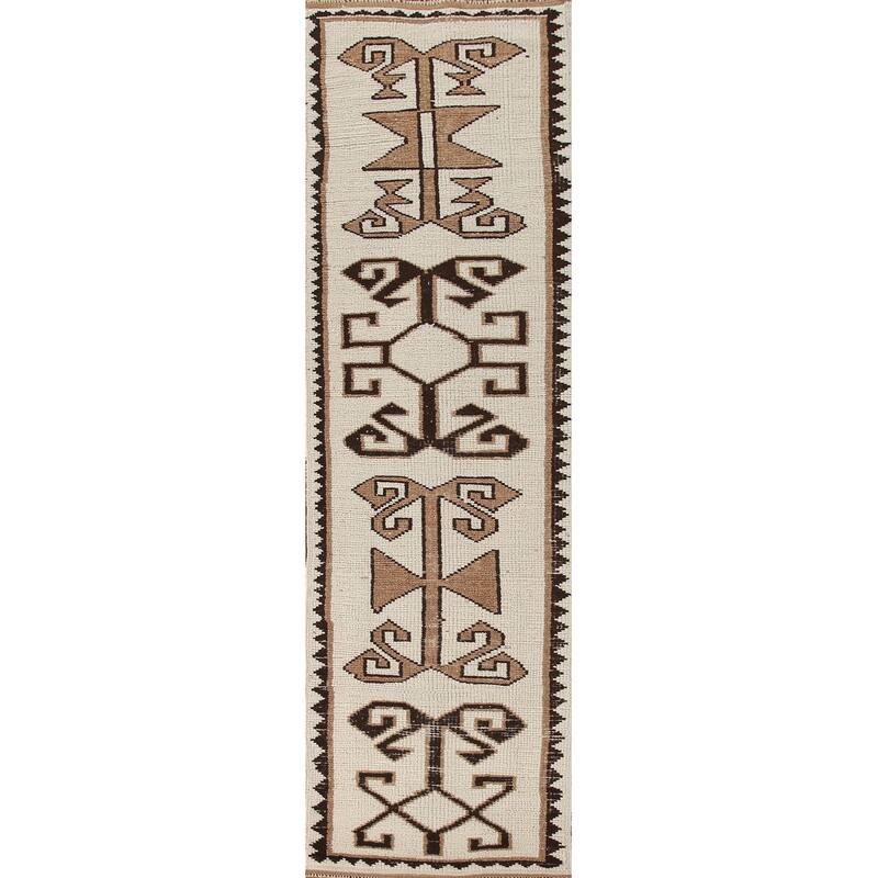 Natural Dye Ivory Anatolian Turkish Runner Rug Handmade Wool Carpet - 2'7"x 11'9"