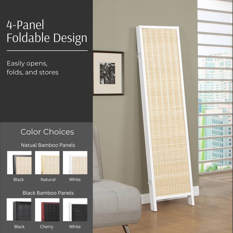 Roundhill Furniture Inkwell 4-Panel Bamboo Room Divider, Folding Portable Partition Screen