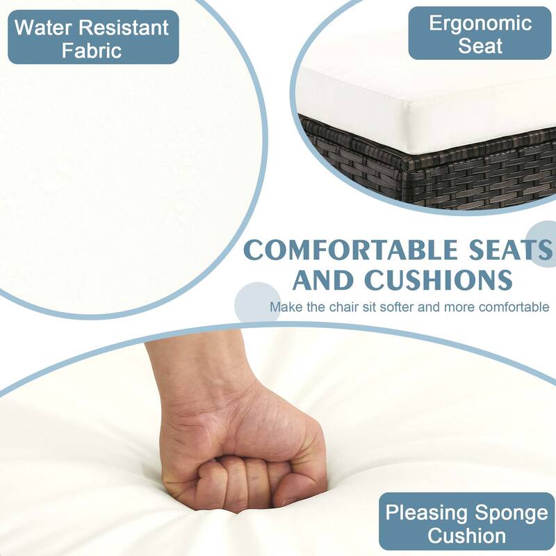 Outdoor Patio PE Wicker Ottoman with Cushion