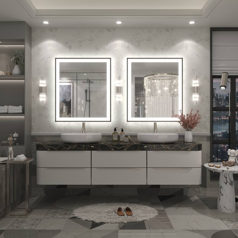 Extra Large Black Frame LED Bathroom Vanity Mirror with 3 Years Warranty and UL Certified