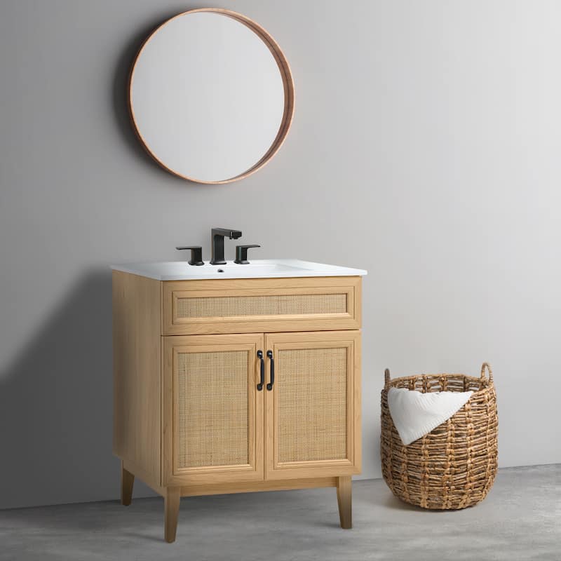 Ancillary Rattan Modern Farmhouse 2-Shelf Bath Vanity Cabinet Only (Sink Basin not Included), by JONATHAN Y