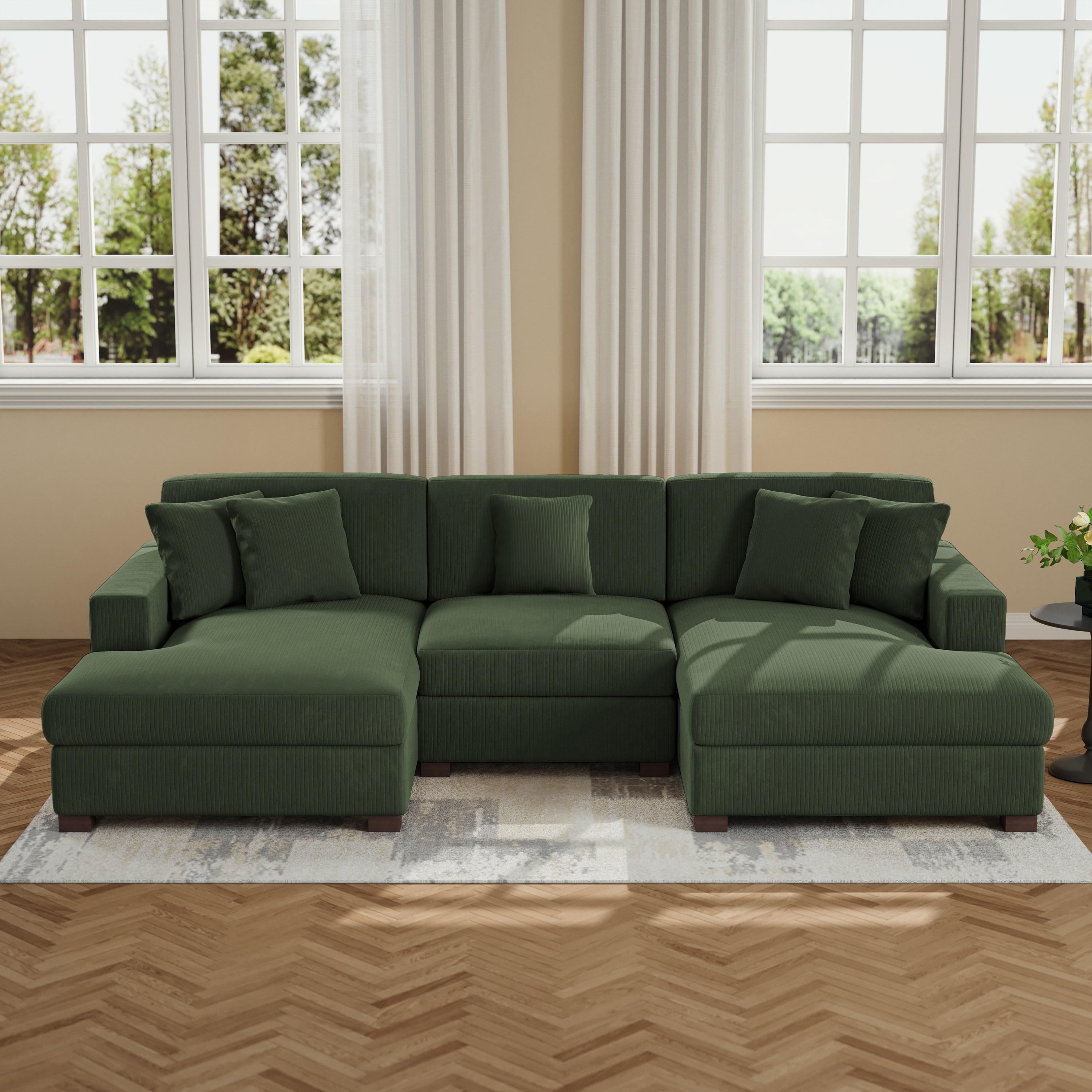 Upholstered Oversized Modular Sectional Sofa Set Corduroy Sleeper Sofa With Chaise