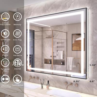 Black Metal Framed LED Front Light and Backlit Anti-Fog Wall Bathroom/ Vanity Mirror