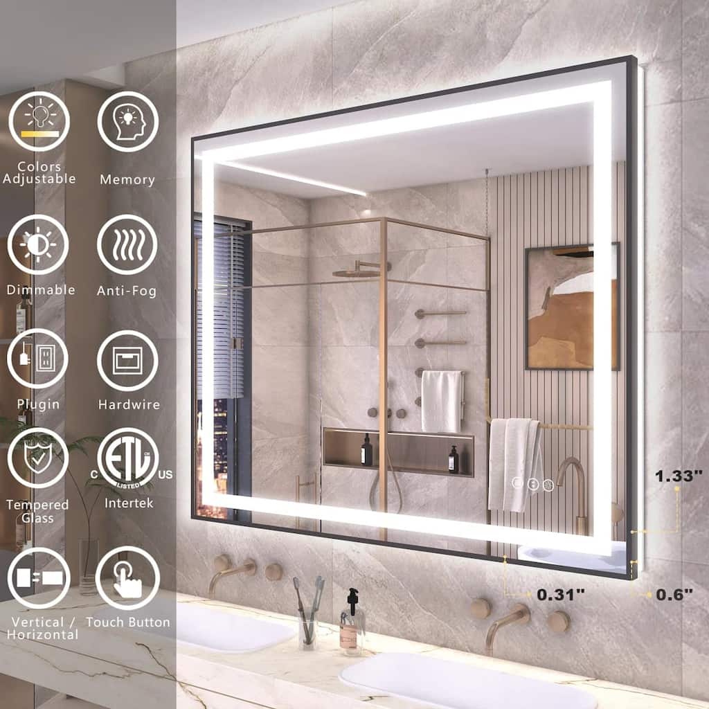 Black Metal Framed LED Front Light and Backlit Anti-Fog Wall Bathroom/ Vanity Mirror