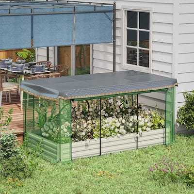 Outsunny Galvanized Raised Garden Bed with Crop Cage Plant Protection Net and Shade Cloth, Metal Planter Box