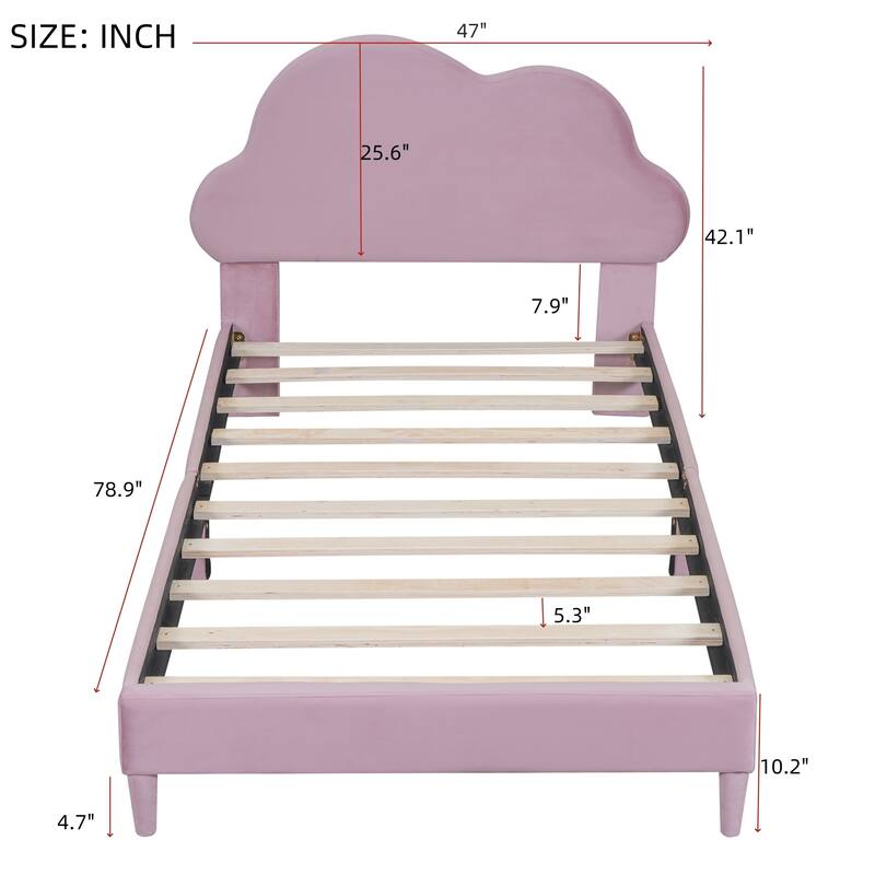 Stylish Velvet Upholstered Platform Bed with Cloud Headboard - Twin/Full Size, Box Spring Not Required