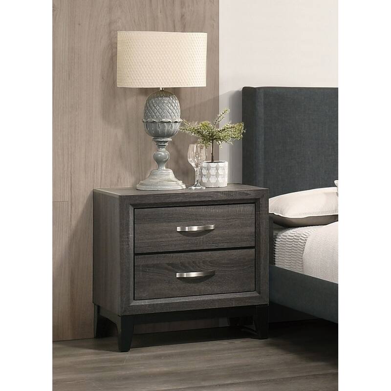 Rustic Grey Oak Two Drawer Nightstand, Modern Bedroom Furniture
