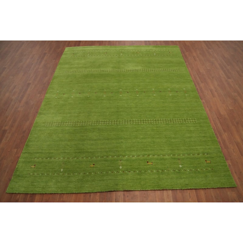 Hand Knotted Oriental 100% Wool Carpet Tribal Animal Pictorial Green Gabbeh Area Rug - 9' 8'' X 8' 0''