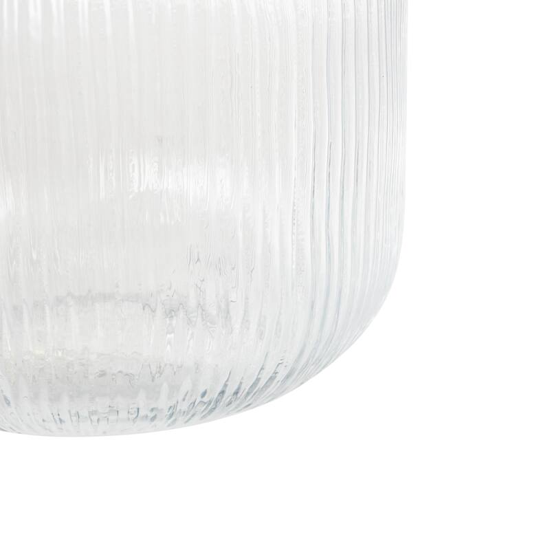 Glass Short Round Ribbed Fluted Vase - Clear - Roche River Decor