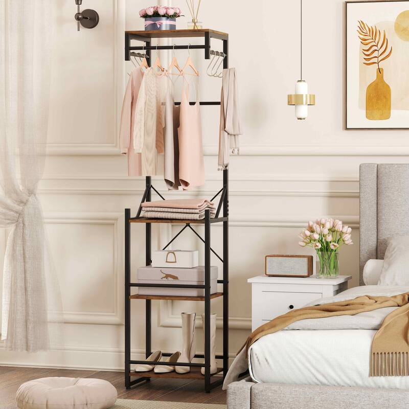 Costway Freestanding Coat Rack with 4 Storage Shelves 6 Hooks & 3 - See Details