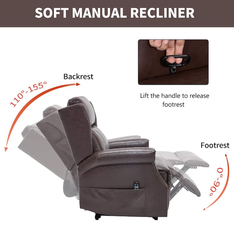Roomfitters Manual Massage Recliner, Vintage Waxed Faux Leather Chair with Heat and 155-Degree Recline