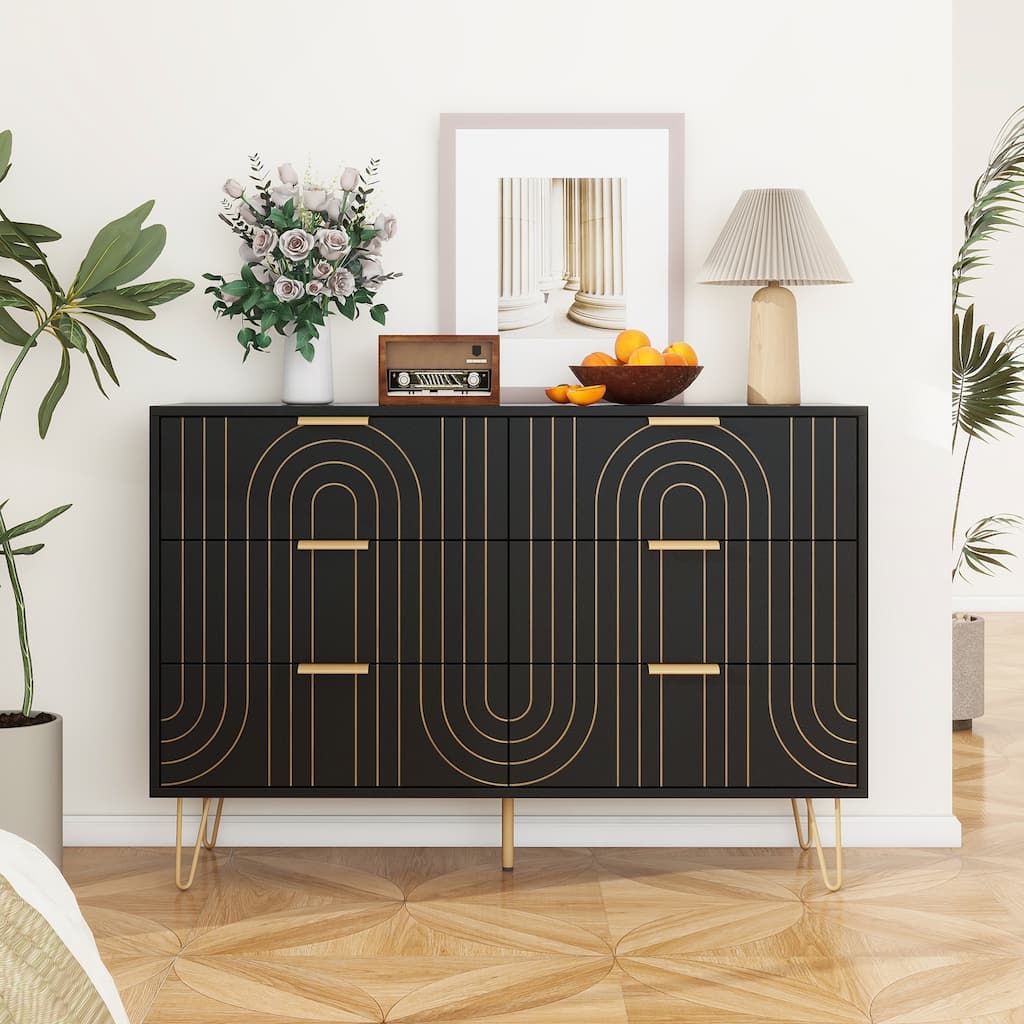 Modern 6 Drawer Dresser with Metal Handles