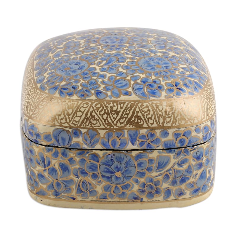 Novica Handmade Blue Garden Wood And Papier Mache Decorative Box