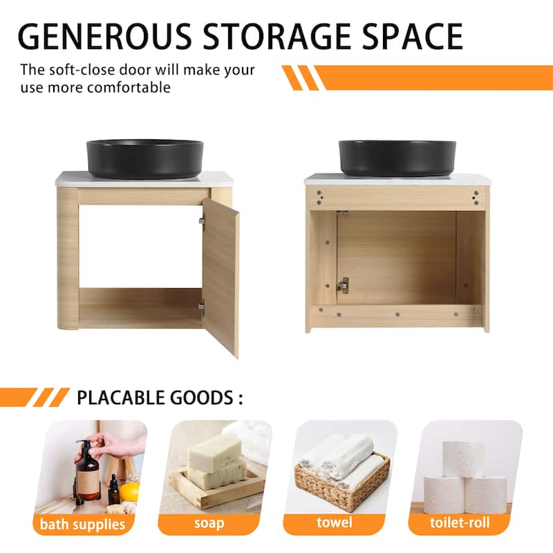 Bathroom Vanity With Sink In 24/30 Inch, Floating Bathroom Vanity With Soft Close Door