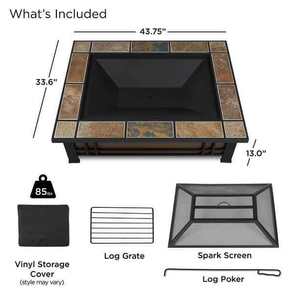 dimension image slide 1 of 2, Hamilton Black Steel Fire Pit with Natural Slate Tile Top