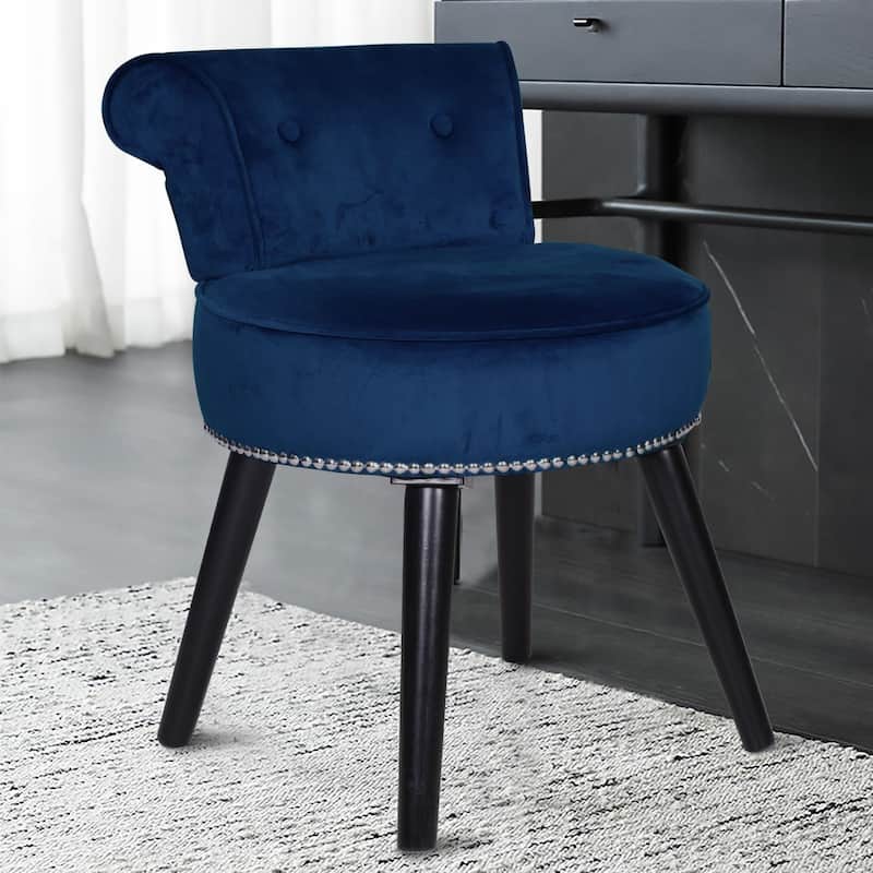 VEIKOUS Makeup Vanity Stool Chair with Low Back and Wood Legs-17.3" x 15.7" x 25.1"