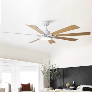 Modern 72-in White Wooden 8-Blade Large Windmill Ceiling Fan with Light