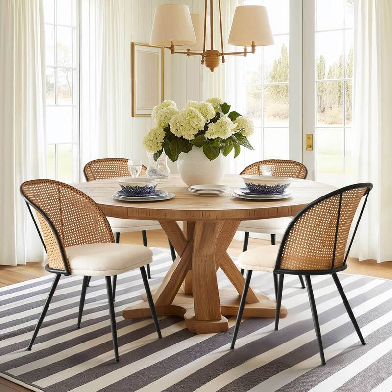 Upholstered Faux Rattan Dining Chairs (Set of 4)