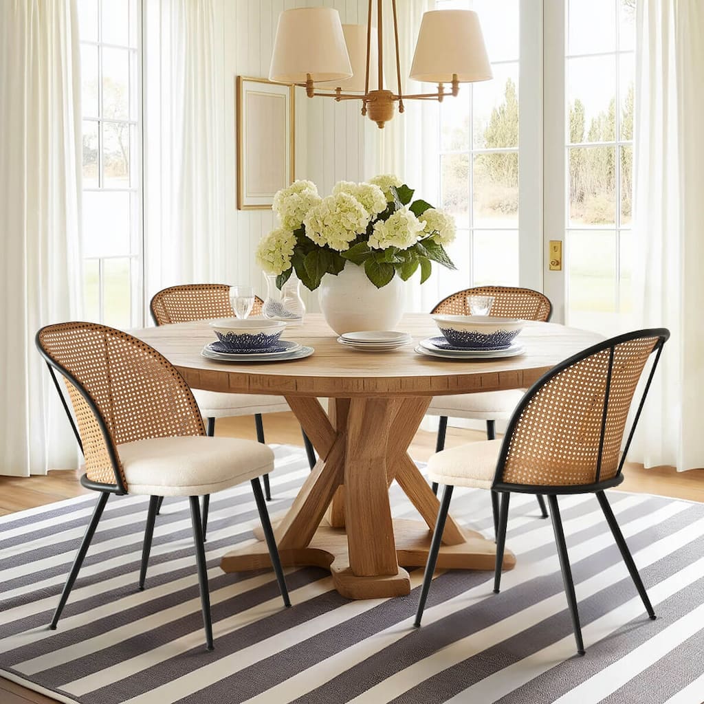 Upholstered Faux Rattan Dining Chairs (Set of 4)