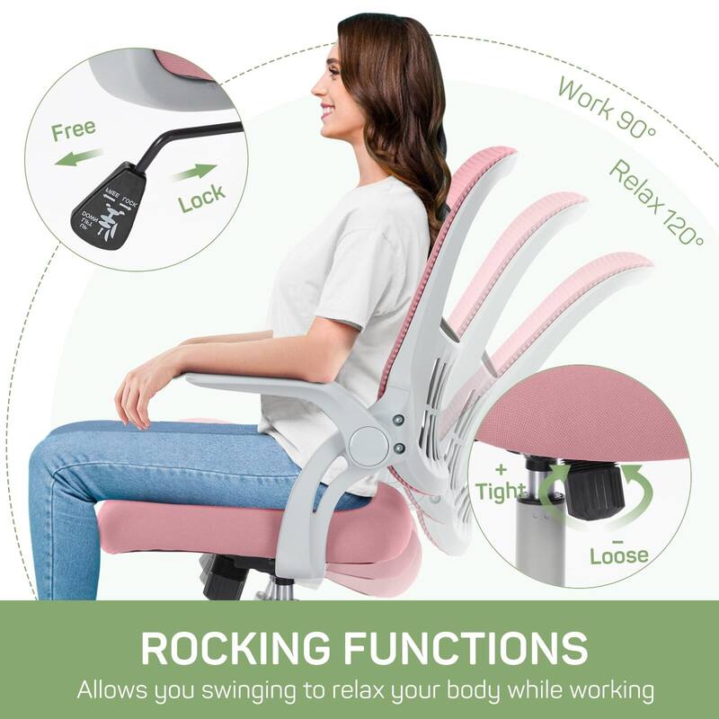 Mesh Adjustable Height Ergonomic Office Chair Mid-Back Swivel Rolling with Flip-up Armrests - N/A