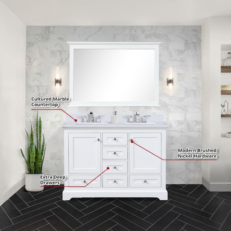 Dukes 48 in. W x 22 in. D White Double Bath Vanity