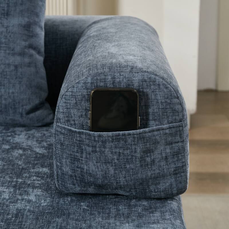 Chenille Folding Sofa Floor Sleeper Bed Chaise Lounger Couch 3-in-1 Comfy Mattress with Reversible Arm Pillows and Non-slip Pad