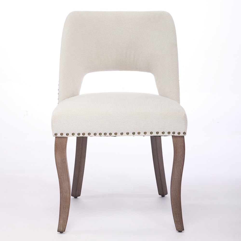 Roomfitters Upholstered Dining Chairs Set of 2, Fabric Kitchen Chairs with Curved Wood Legs