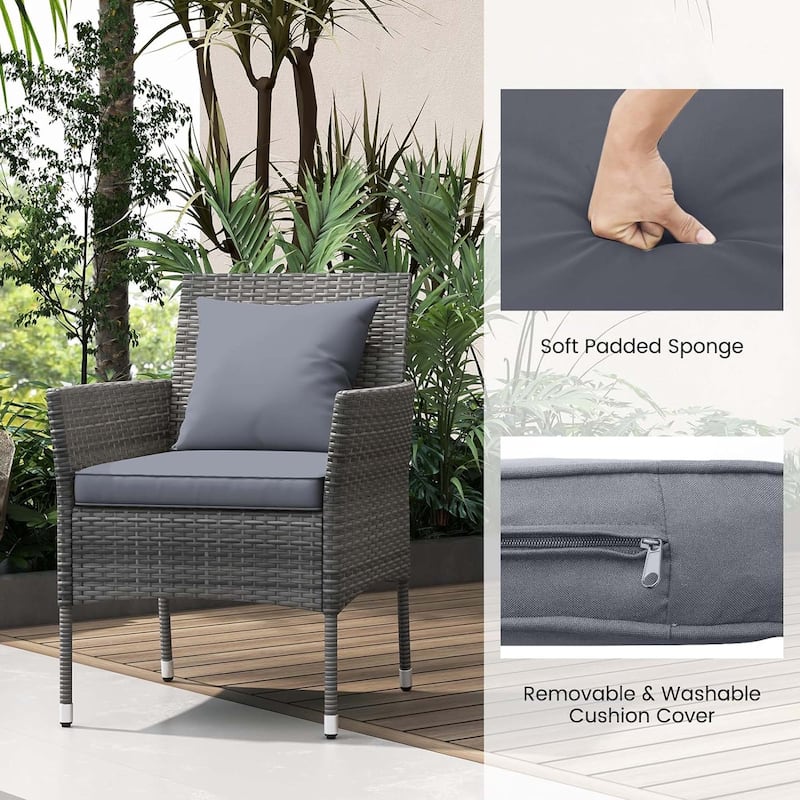 3PCS Patio Furniture Set Wicker Conversation Bistro Set w/Side Table