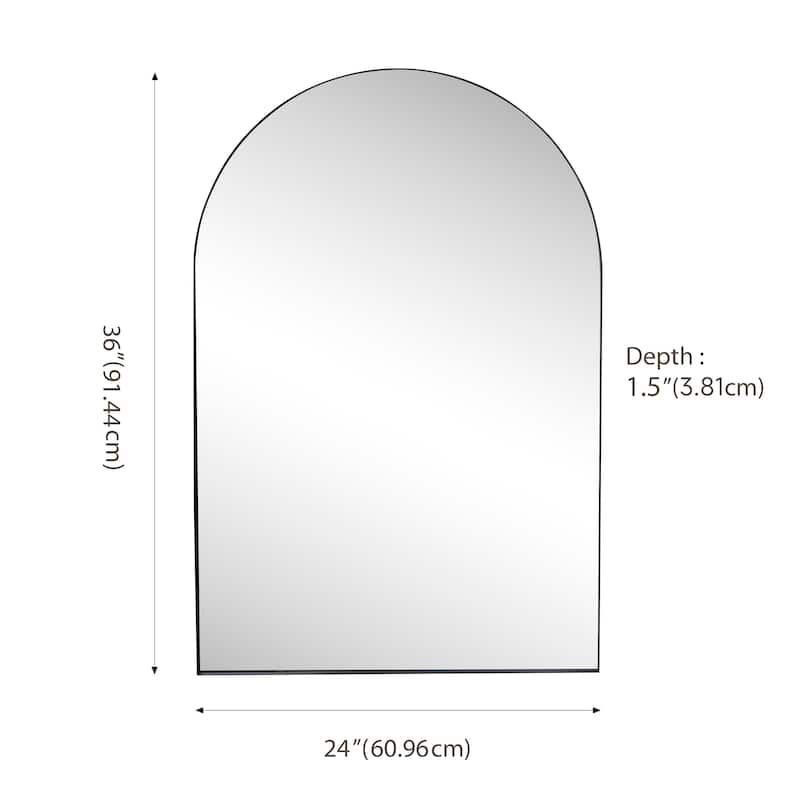 24 in. W x 36 in. H Medium Arched Metal Framed Wall Mounted Mirror - 36 H x 24 W x 1.5 D