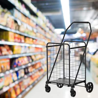 Shopping Cart with Shelf,Grocery Cart on Wheels
