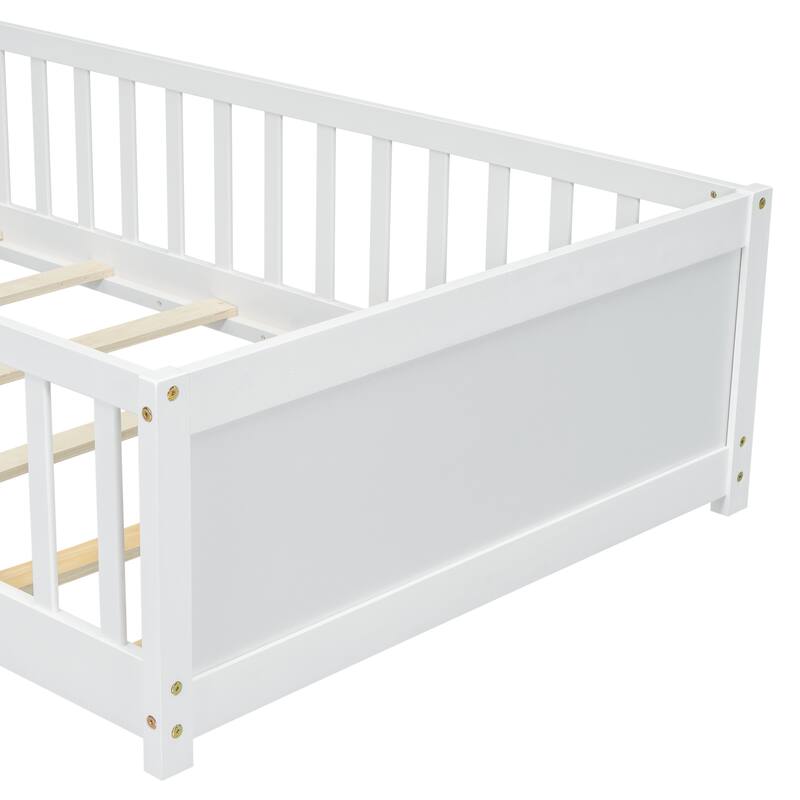 Floor Platform Bed with Built-in Book Storage Rack