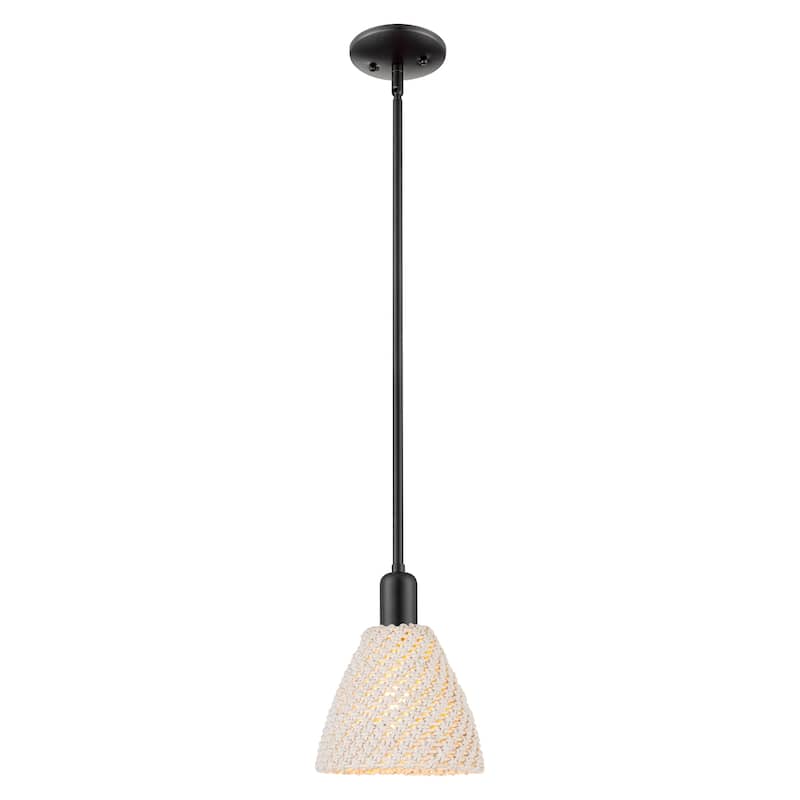 Innovations Lighting Downtown Urban - Natural Ballston Dome - 1 Light 8" Stem Hung Mini Pendant - Natural Shade/Matte Black