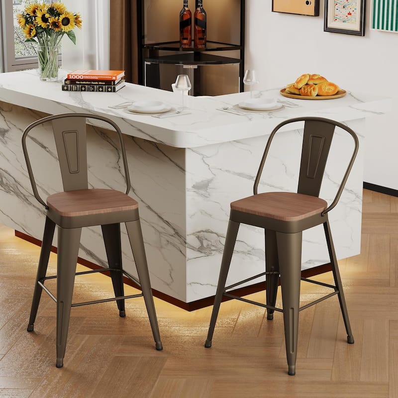 Counter & Bar Stools with Metal Frame Kitchen Stools with High Back Kitchen Bar Furniture Stools with Wooden Seat