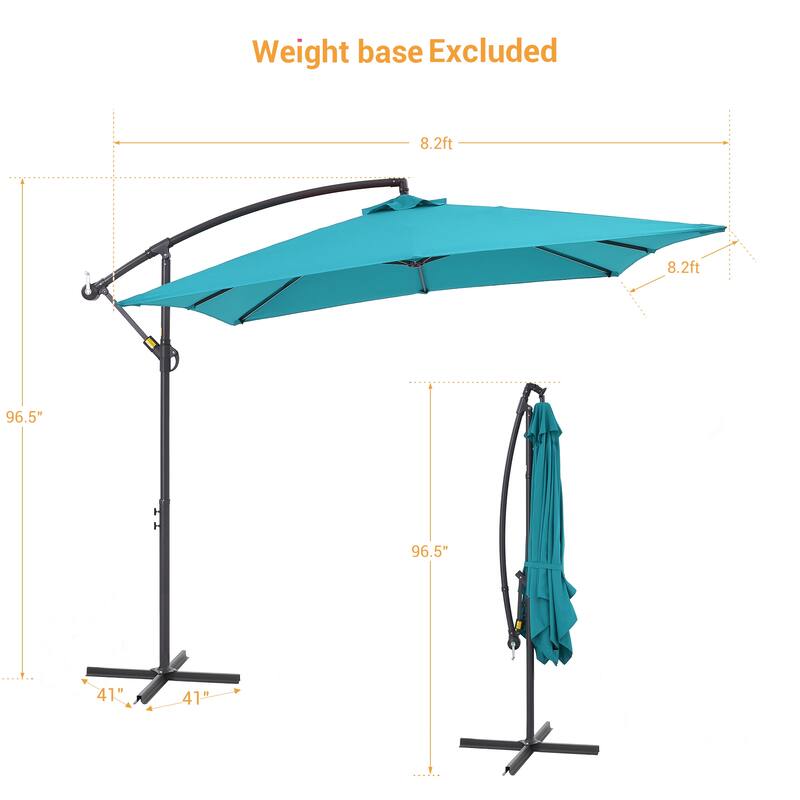 LIVOOSUN 8.2x8.2ft Offset Patio Umbrella Hanging Umbrella w/Steel Ribs