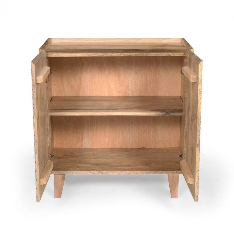Wood Accent Cabinet Fluted Mango Wood Storage Cabinet with Adjustable Shelf