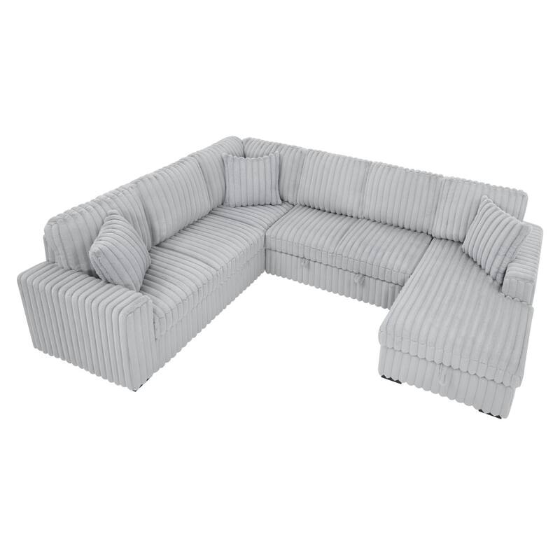 122" Oversized U Shape Sectional Sleeper Sofa Bed with USB Ports and Comfy Upholstered