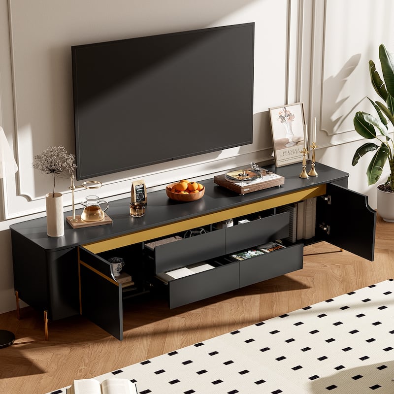 ​Modern Light Luxury TV Stand with 4 Drawers, 2 Storage Cabinets and 4 Metal Legs for Living Room and Home Theater