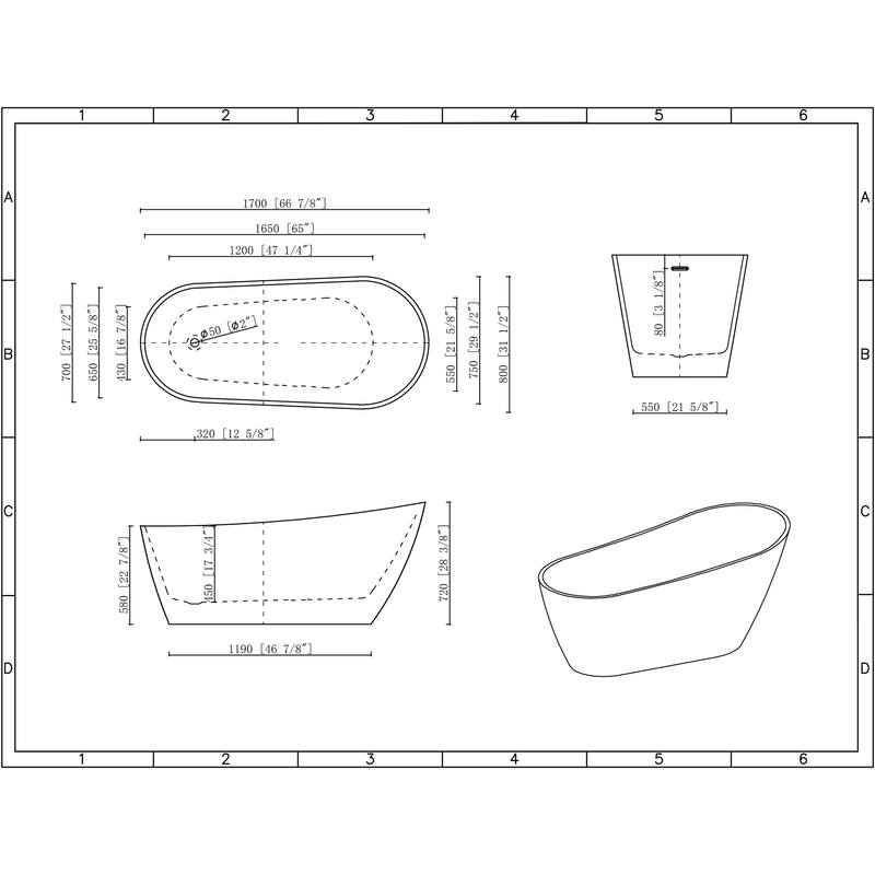 KBV 67'' x 31" Freestanding Soaking Acrylic Bathtub GTBT0009 - 67"