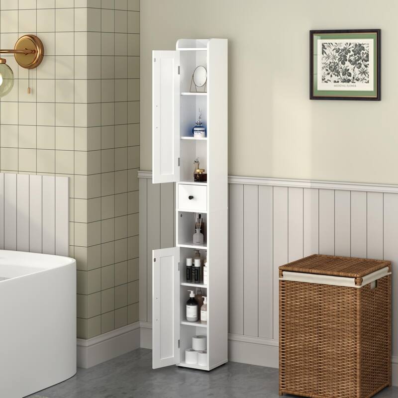 67.51" Tall Bathroom Storage Cabinet with Adjustable Shelves,Slim 2 Doors Freestanding Cabinet with Anti-Tip