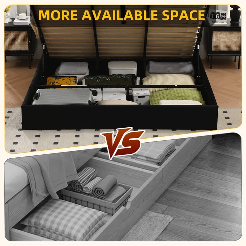 Modern Minimalist Upholstered Storage Bed with Lift-Up Platform