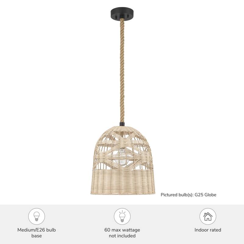 Hunter Baskel 1-Light Large Pendant Ceiling Light - Kitchen, Dining Room, Entry - Rattan, Transitional